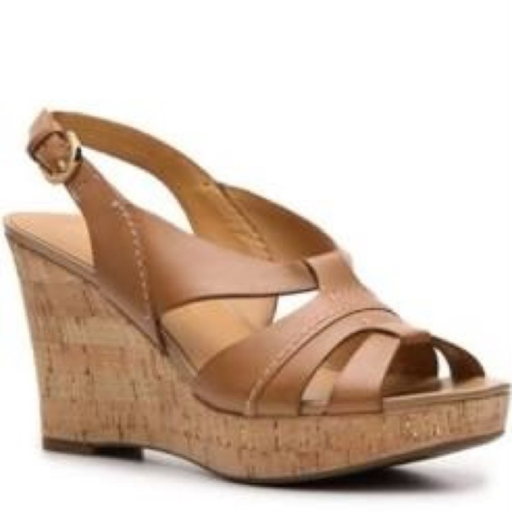 Franco Sarto Leather Cadmus Wedge Sandals Cognac
